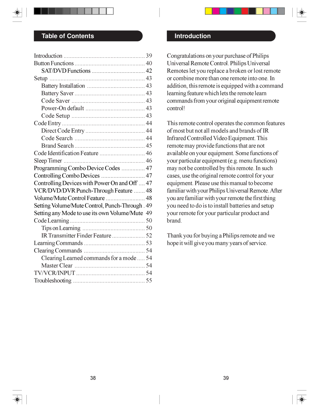 Philips SRU5050, SRU5055 owner manual Table of Contents, Introduction 