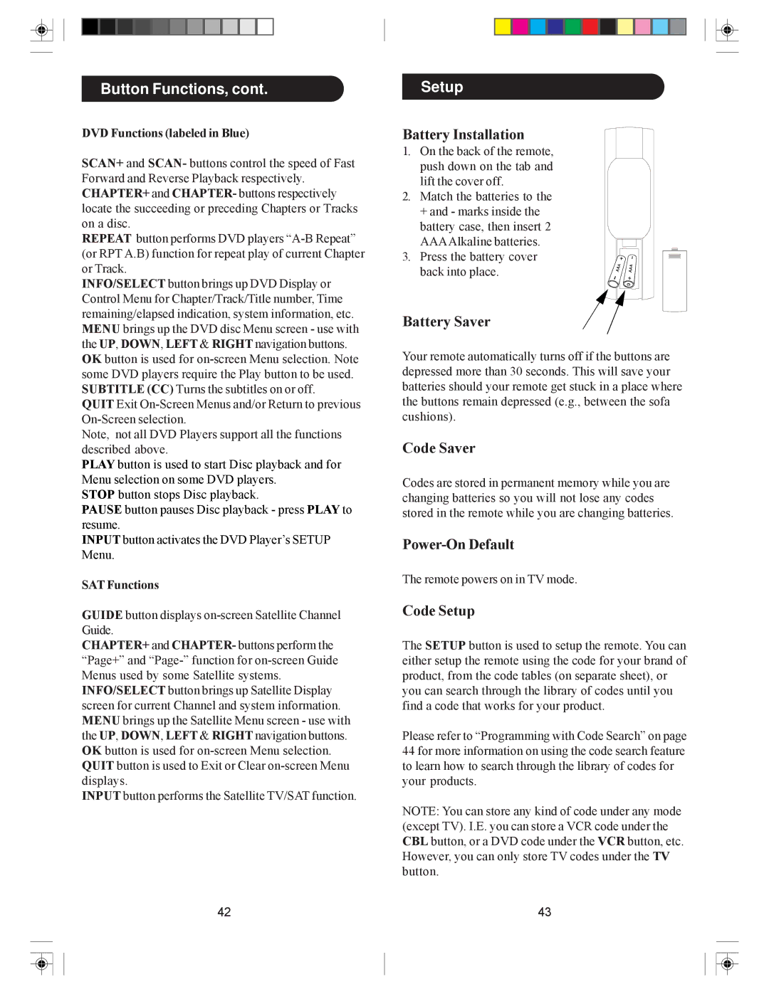 Philips SRU5050, SRU5055 owner manual Setup, DVD Functions labeled in Blue, SAT Functions 