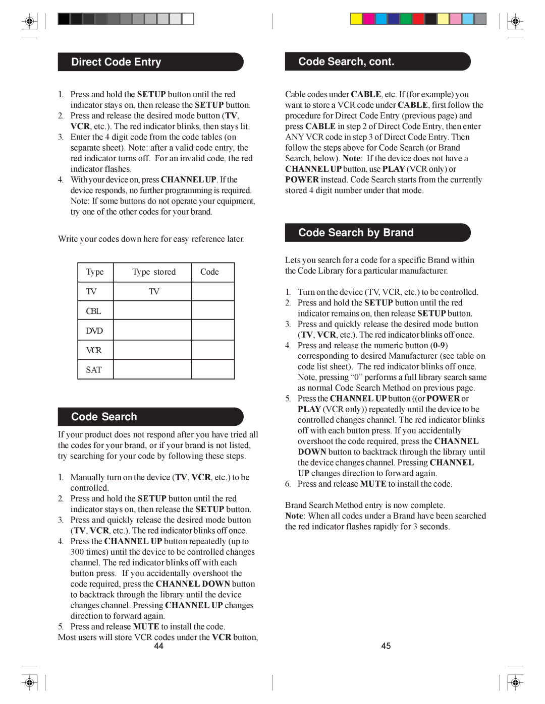 Philips SRU5055, SRU5050 owner manual Direct Code Entry Code Search, Code Search by Brand 