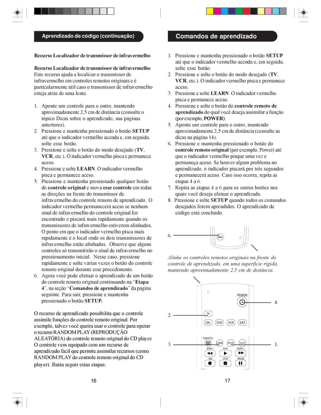 Philips SRU5055, SRU5050 owner manual Comandos de aprendizado, Aprendizado de código continuação 