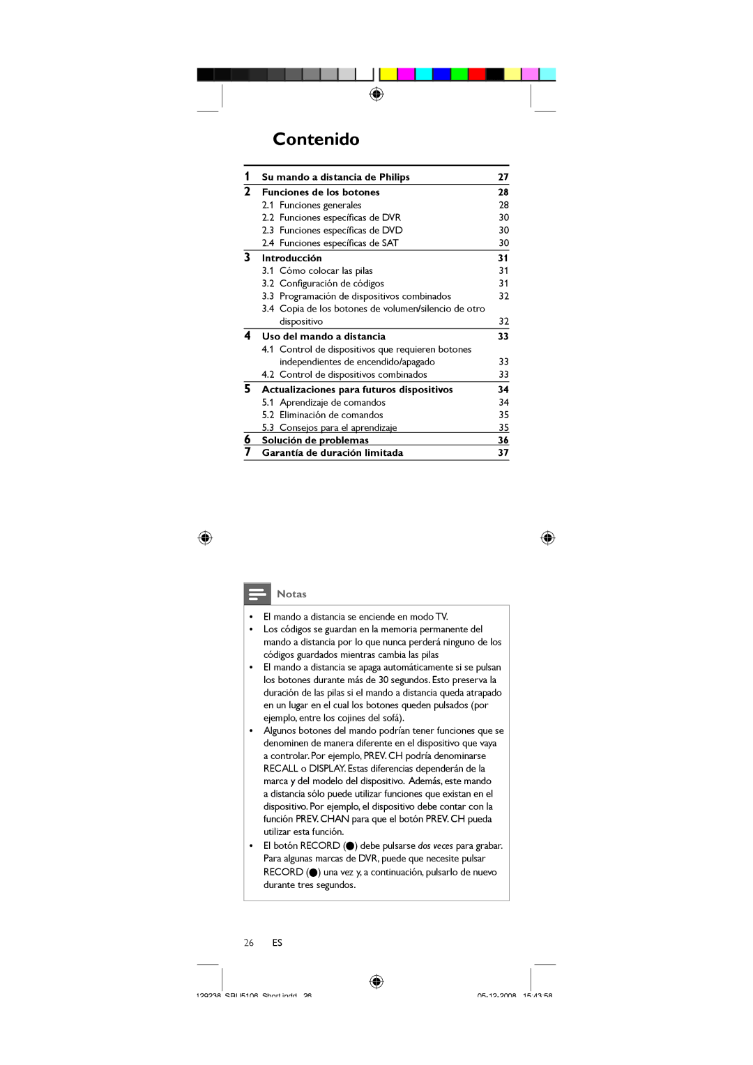 Philips SRU5106/27 user manual Contenido 