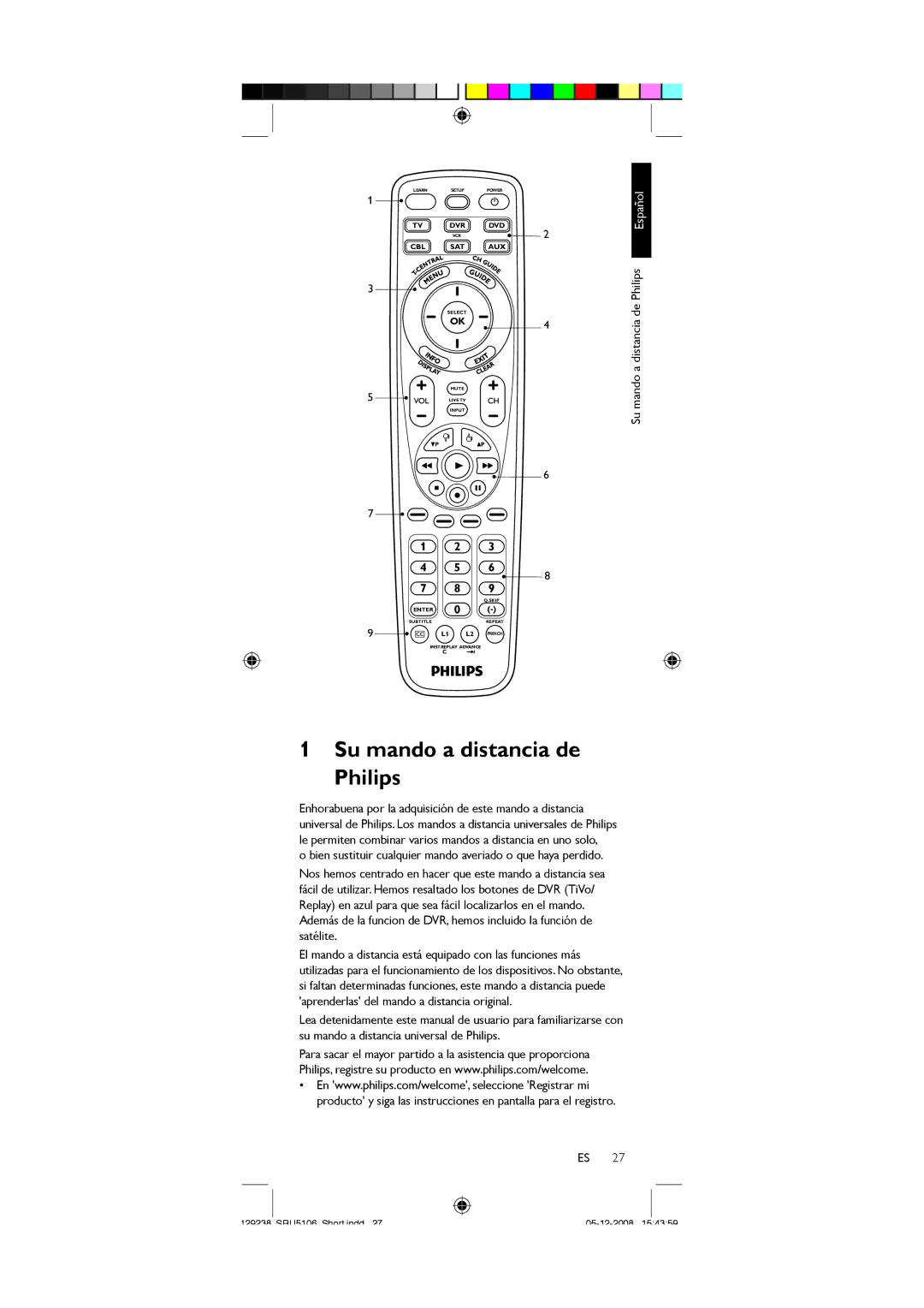 Philips SRU5106/27 user manual Su mando a distancia de Philips Español 