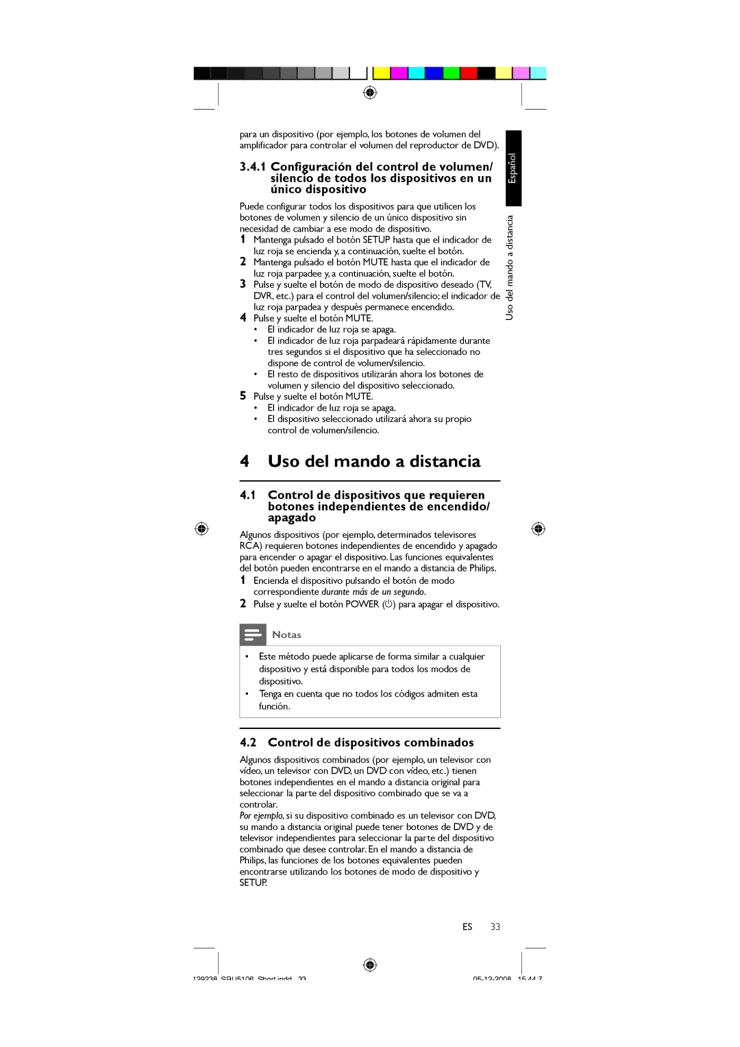 Philips SRU5106/27 user manual Correspondiente durante más de un segundo 