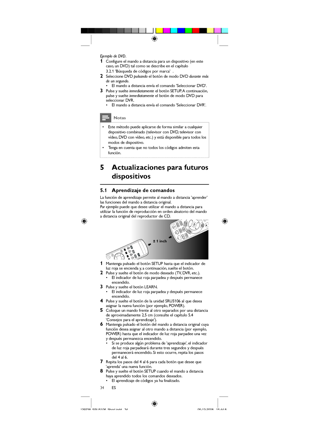 Philips SRU5106/27 user manual Actualizaciones para futuros dispositivos, Aprendizaje de comandos 