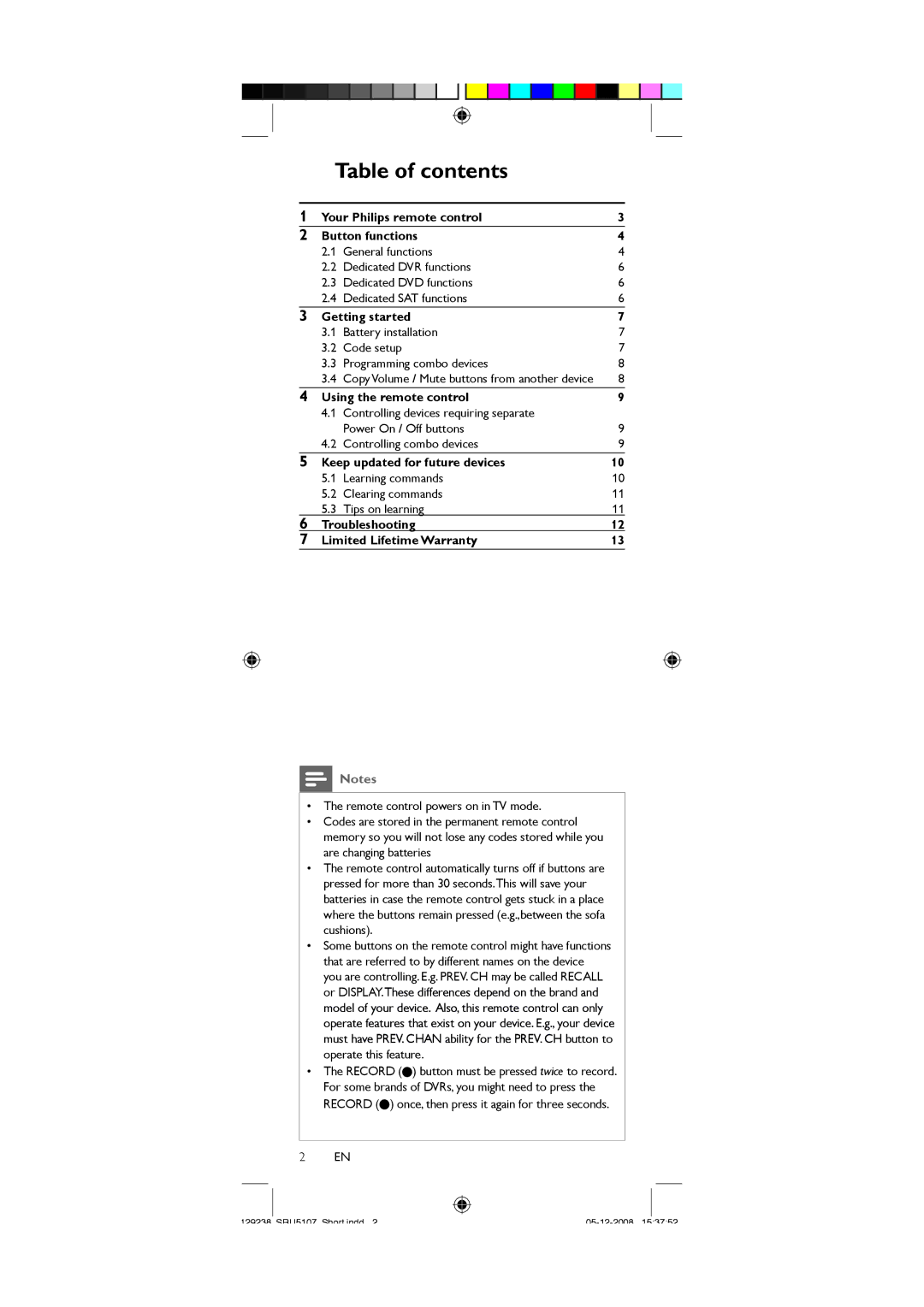 Philips SRU5107/27 user manual Table of contents 