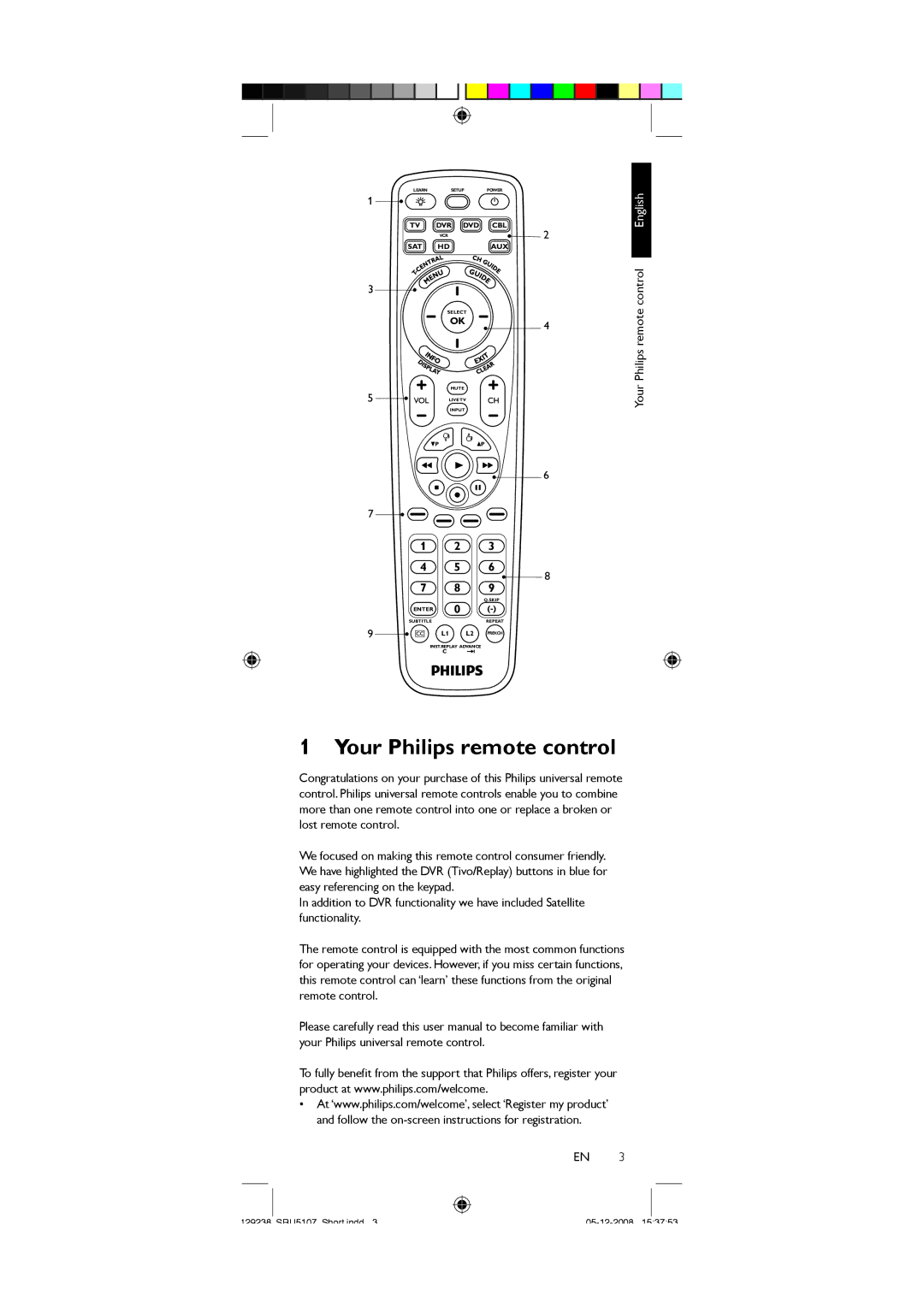 Philips SRU5107/27 user manual Your Philips remote control English 