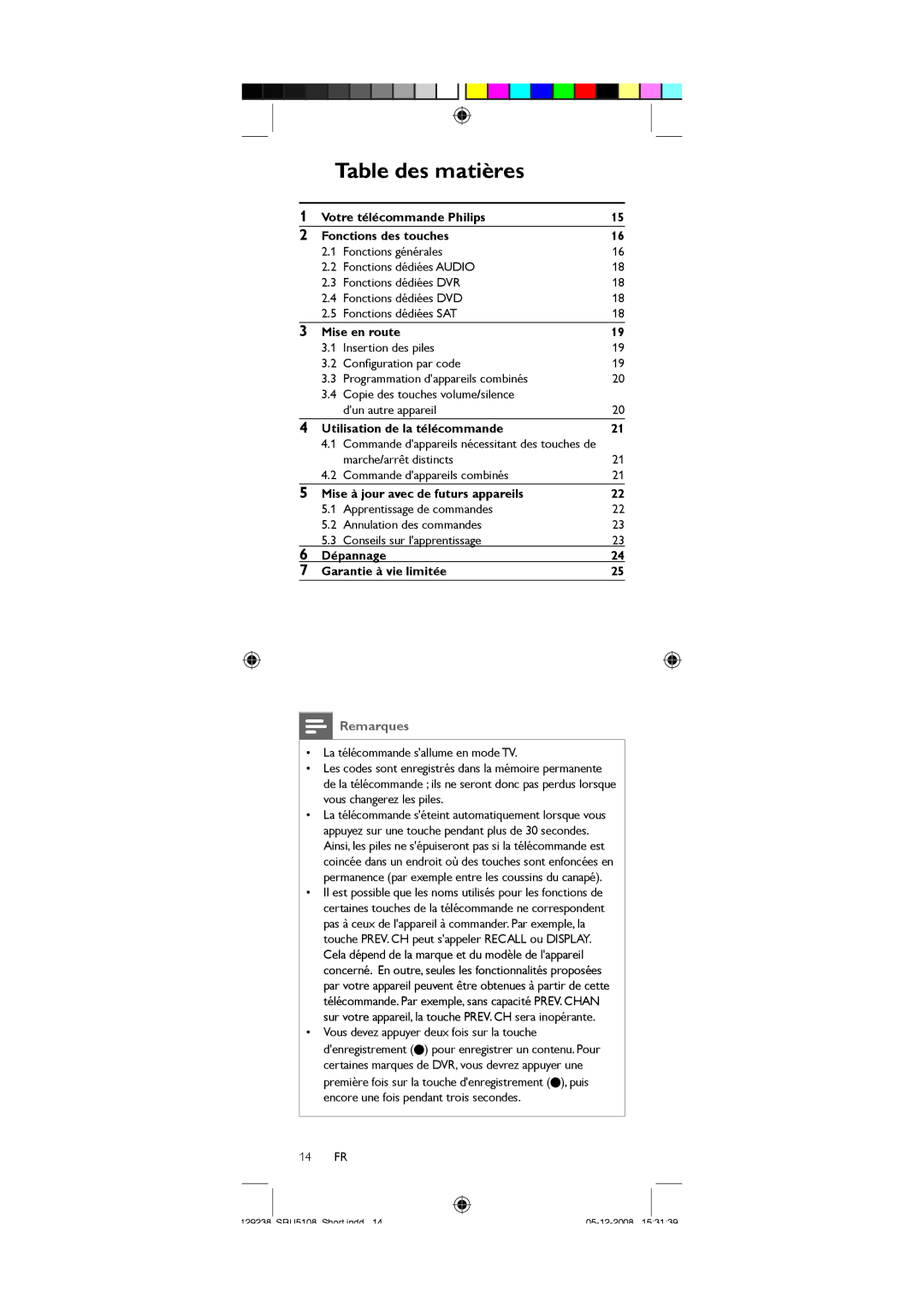 Philips SRU5108/27 user manual Table des matières 