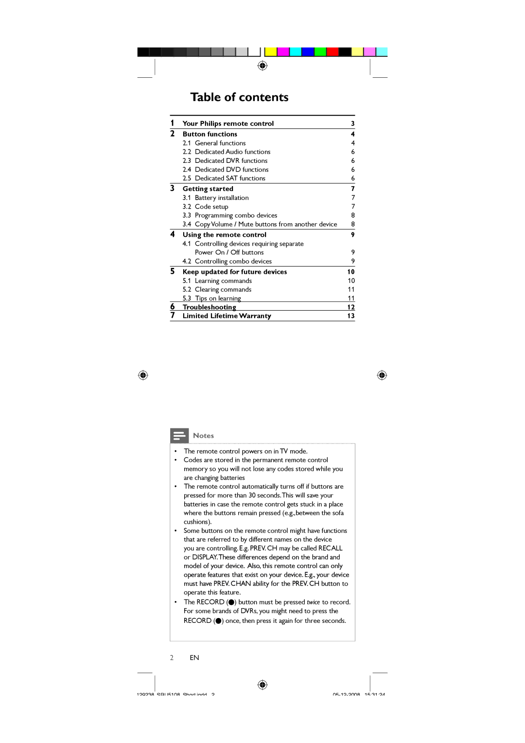 Philips SRU5108/27 user manual Table of contents 