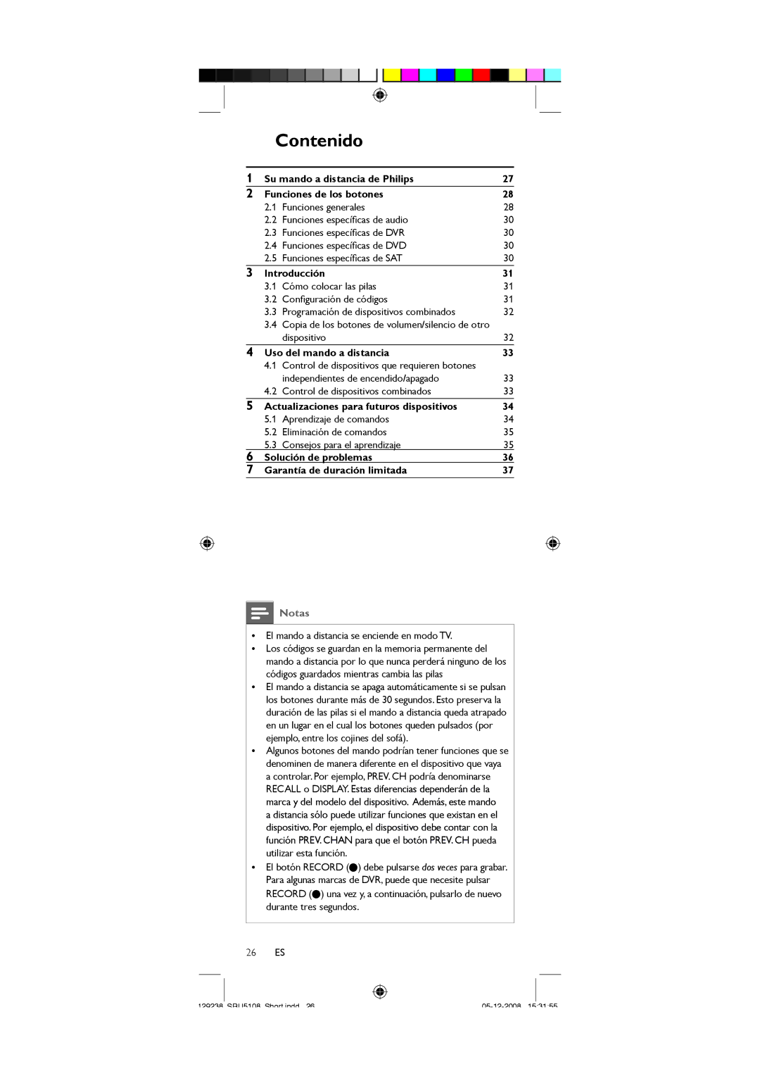 Philips SRU5108/27 user manual Contenido 