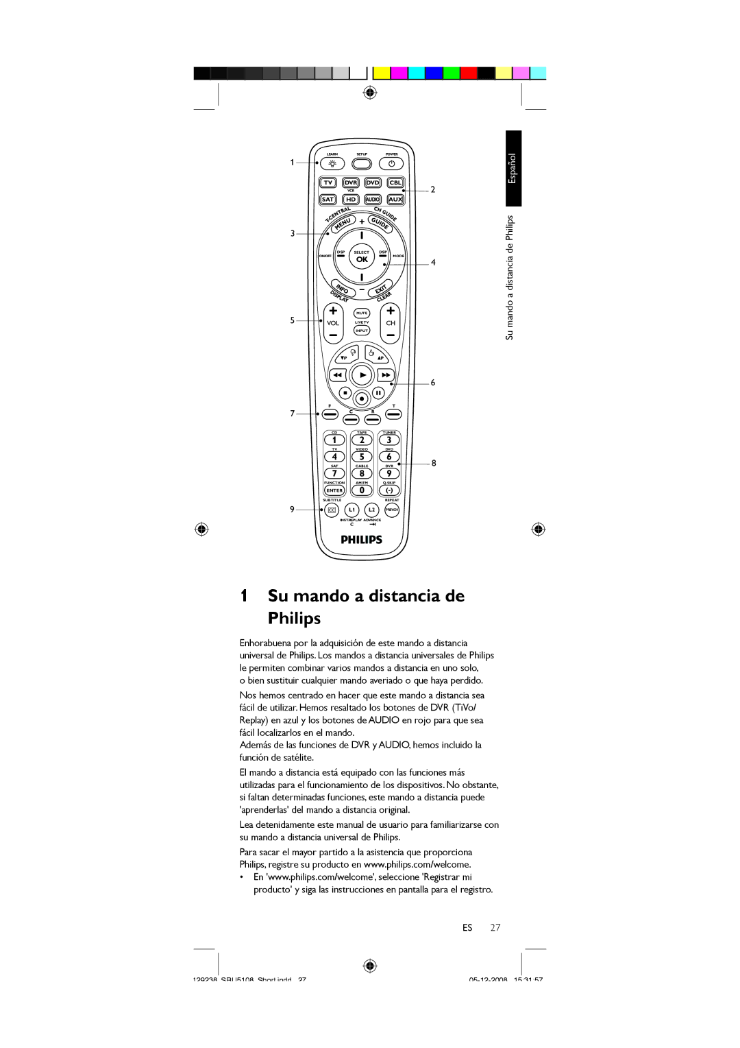 Philips SRU5108/27 Su mando a distancia de Philips Español, Bien sustituir cualquier mando averiado o que haya perdido 