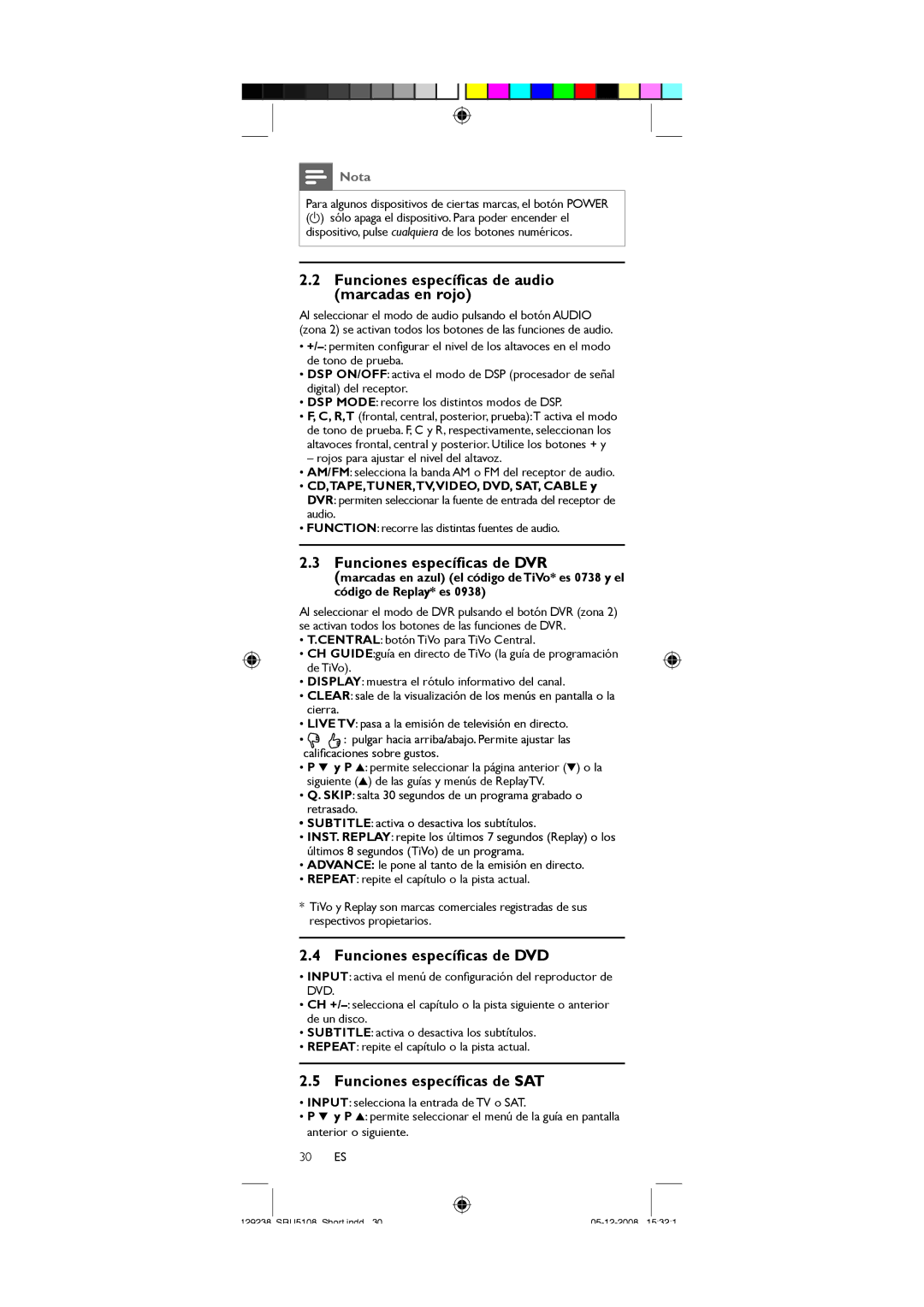 Philips SRU5108/27 user manual Funciones específicas de audio marcadas en rojo, Funciones específicas de DVR 