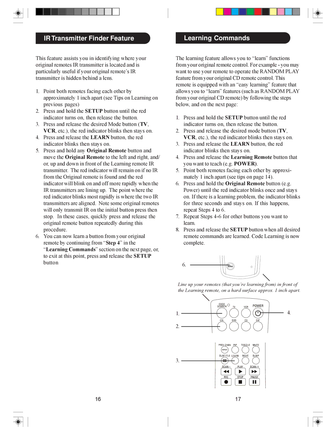 Philips SRU6061 owner manual IR Transmitter Finder Feature Learning Commands 