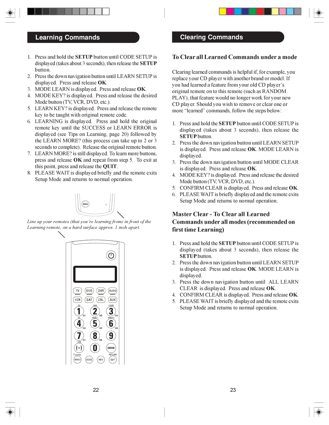 Philips SRU6080 owner manual Learning Commands, Clearing Commands, To Clear all Learned Commands under a mode 