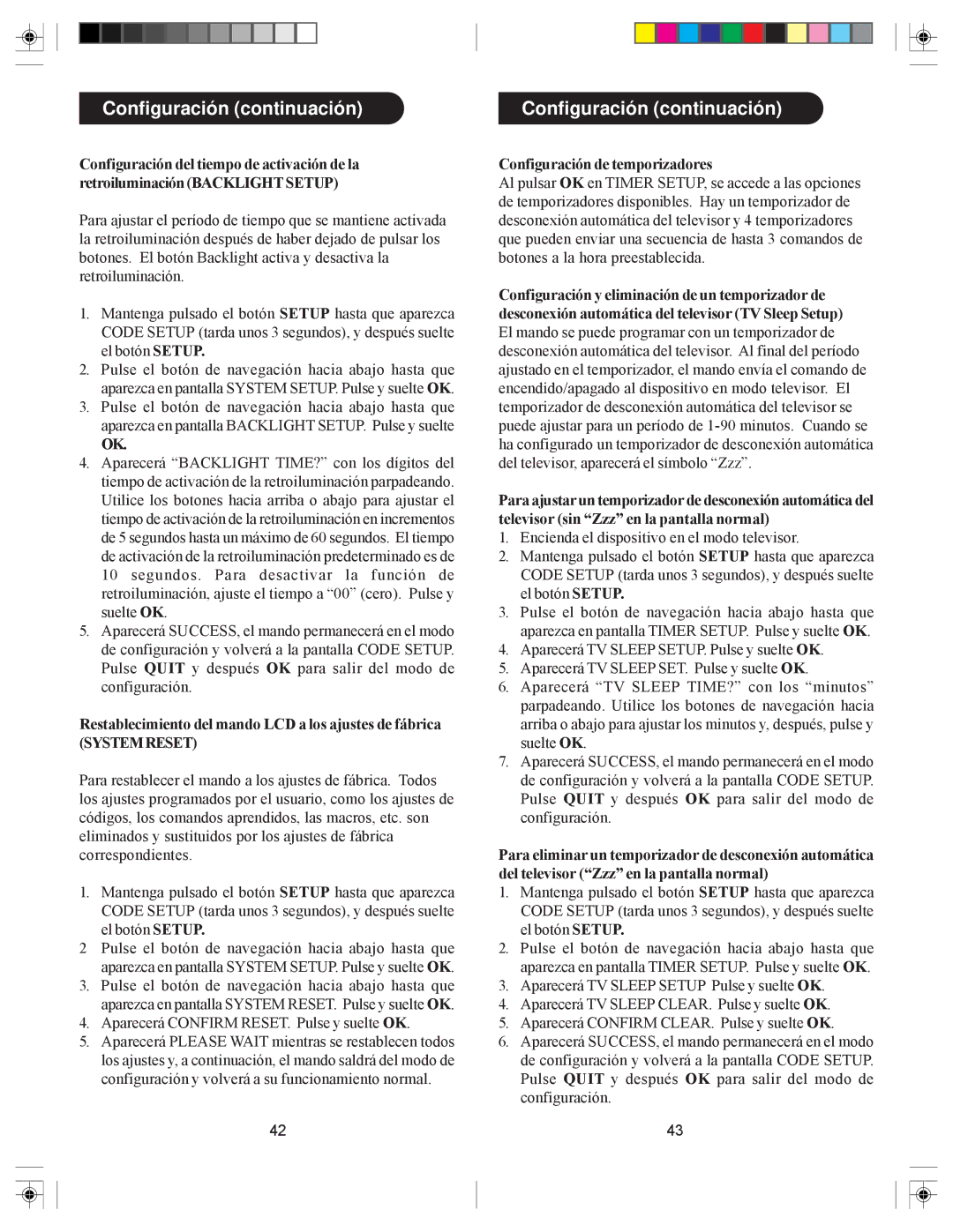 Philips SRU6080 owner manual Restablecimiento del mando LCD a los ajustes de fábrica, Configuración de temporizadores 