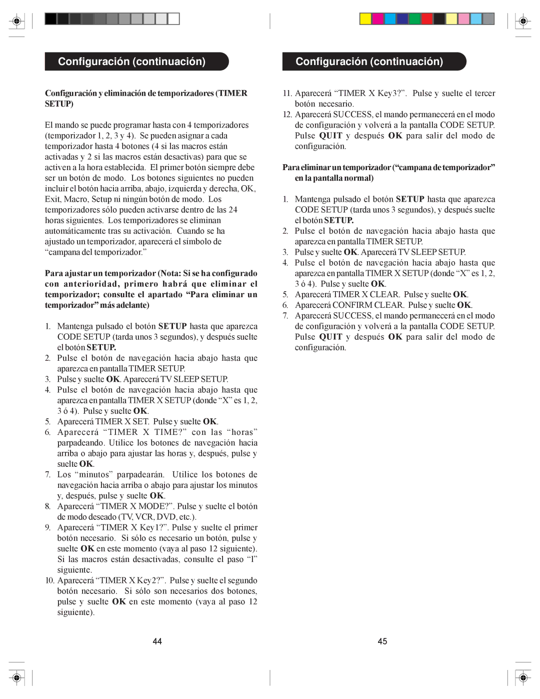 Philips SRU6080 owner manual Configuración y eliminación de temporizadores Timer Setup 