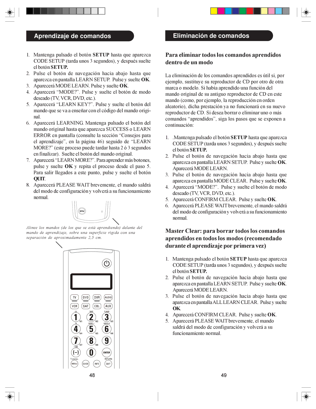 Philips SRU6080 owner manual Aprendizaje de comandos, Eliminación de comandos 