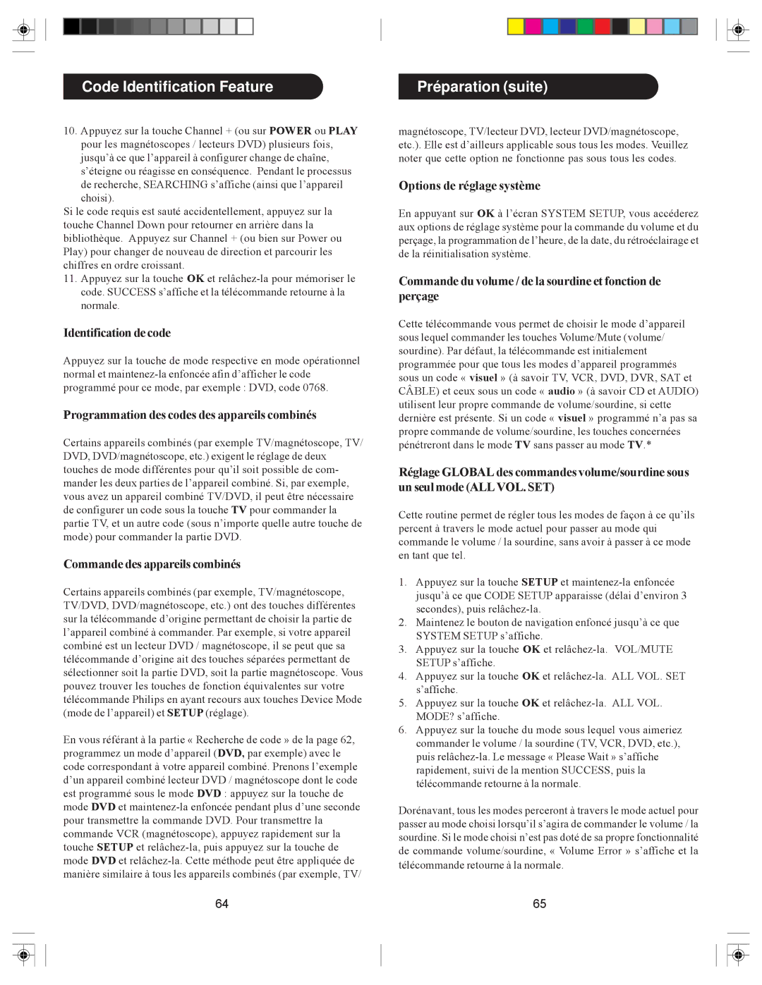 Philips SRU6080 Identification de code, Programmation des codes des appareils combinés, Commande des appareils combinés 