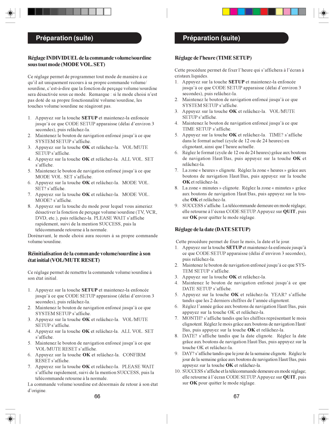 Philips SRU6080 owner manual Réglage de l’heure Time Setup, Réglage de la date Date Setup 