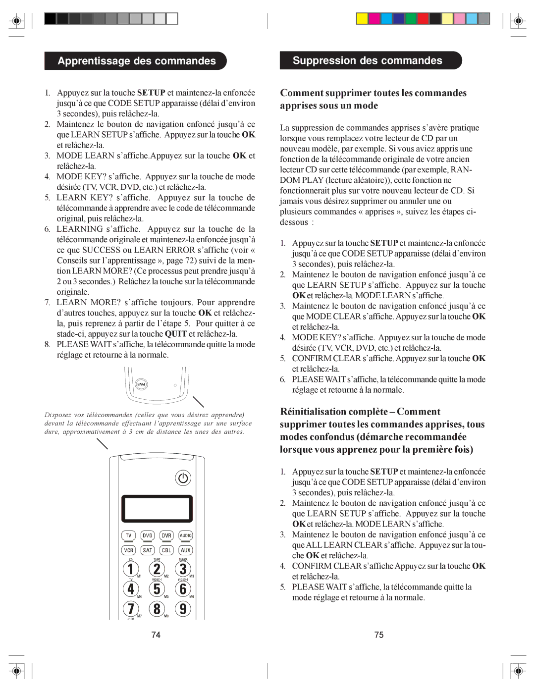 Philips SRU6080 owner manual Apprentissage des commandes Suppression des commandes 