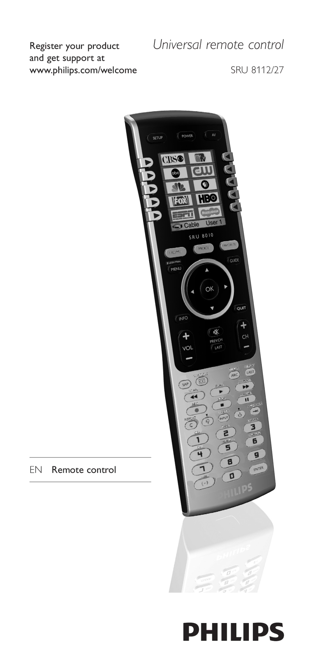 Philips SRU8112/27 manual Register your product, Get support at SRU 8112/27 EN Remote control 