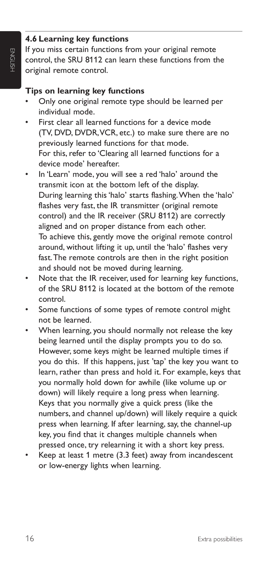 Philips SRU8112/27 manual Learning key functions, Tips on learning key functions 