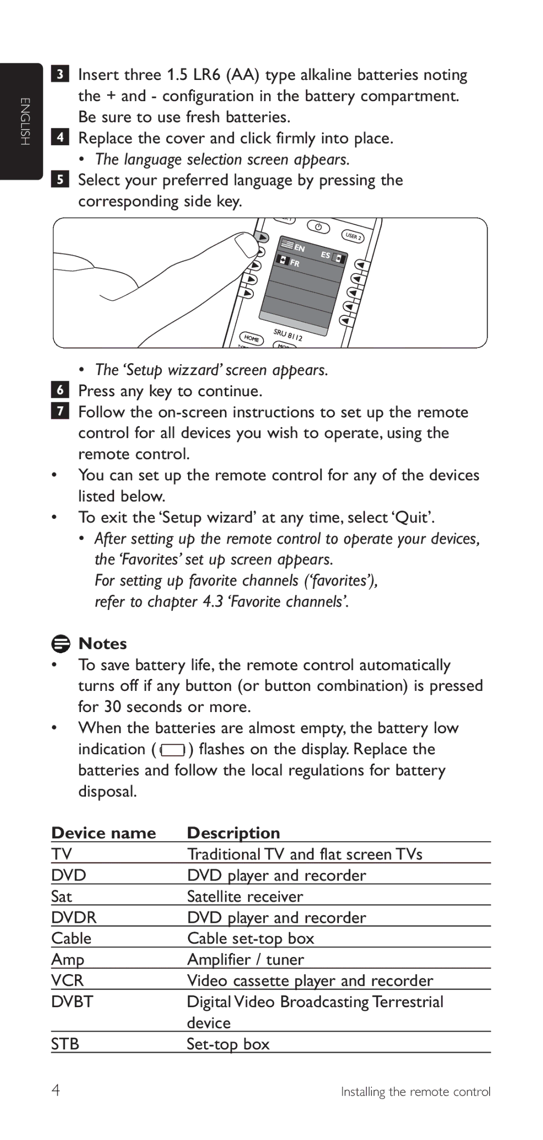 Philips SRU8112/27 manual Device name Description 