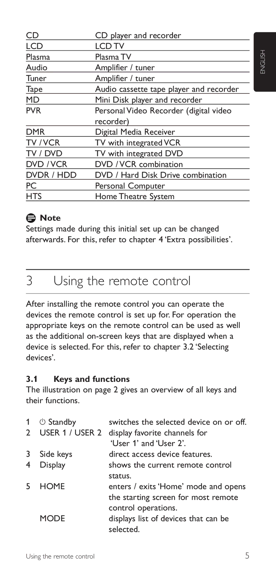 Philips SRU8112/27 manual Using the remote control, Keys and functions 