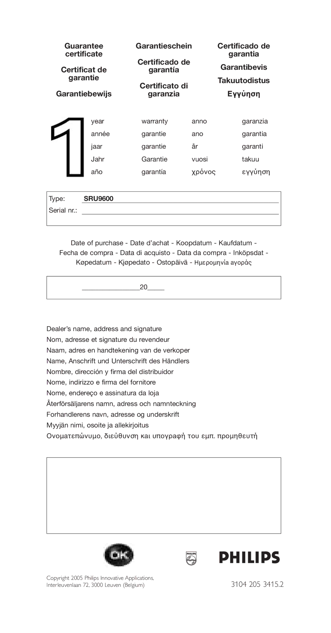 Philips SRU9600 manual 3104 205 