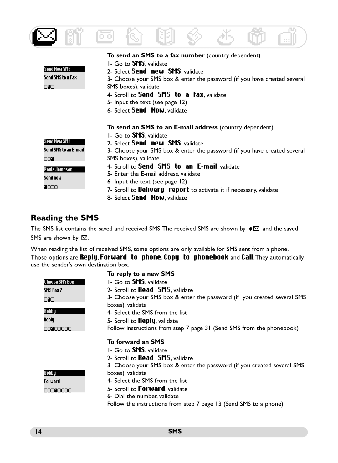 Philips SS071P manual Reading the SMS, Sms 