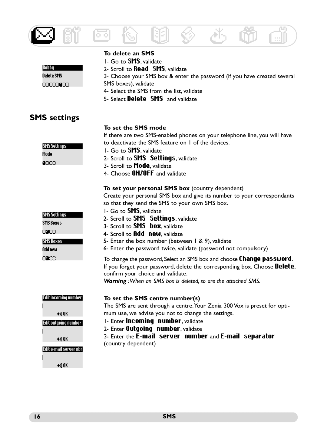 Philips SS071P manual SMS settings 