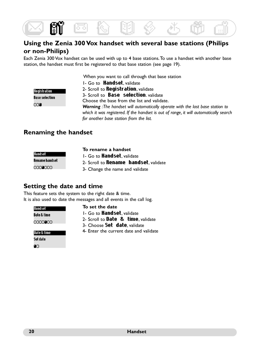 Philips SS071P manual Renaming the handset, Setting the date and time 