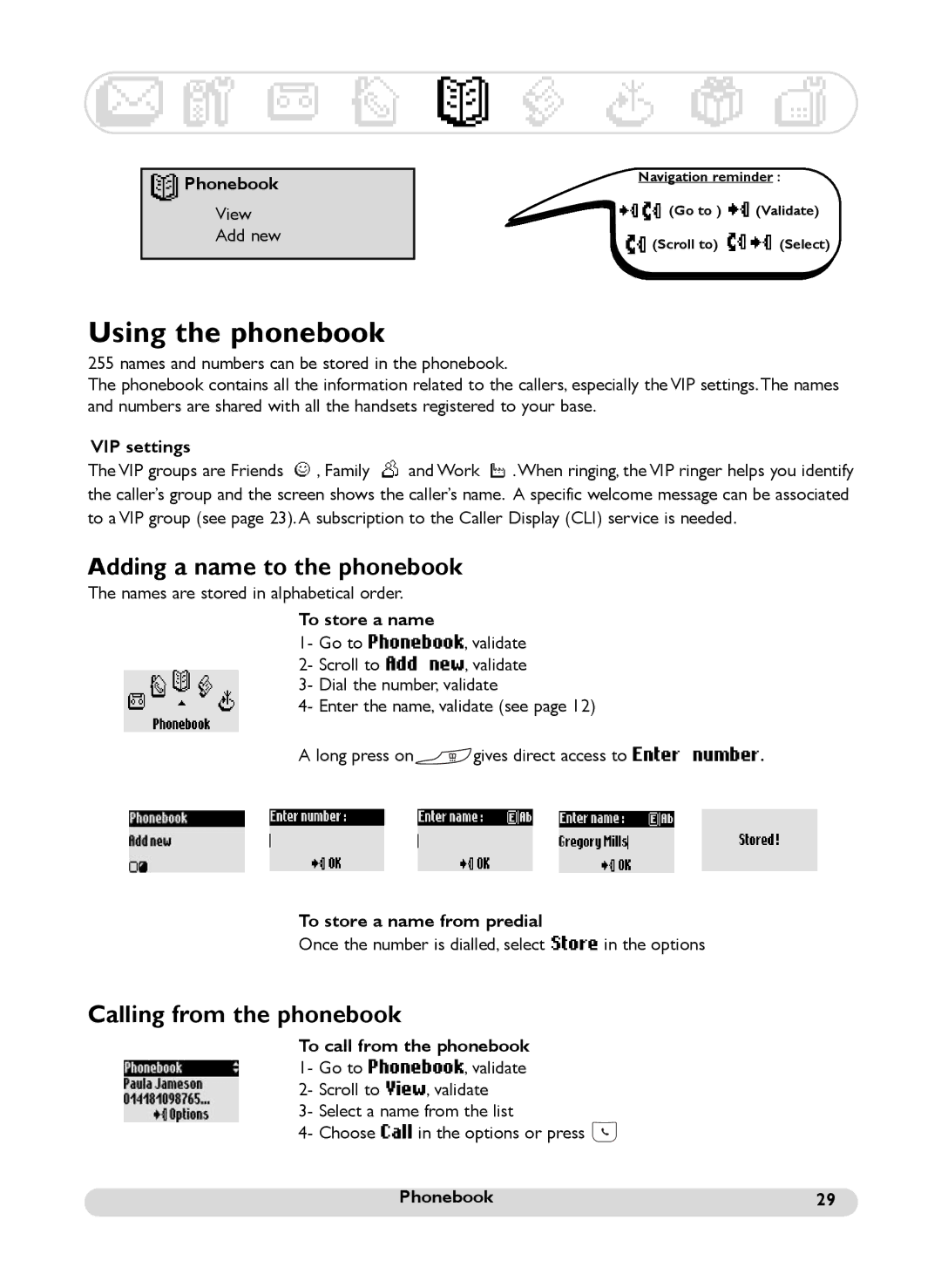 Philips SS071P manual Using the phonebook 