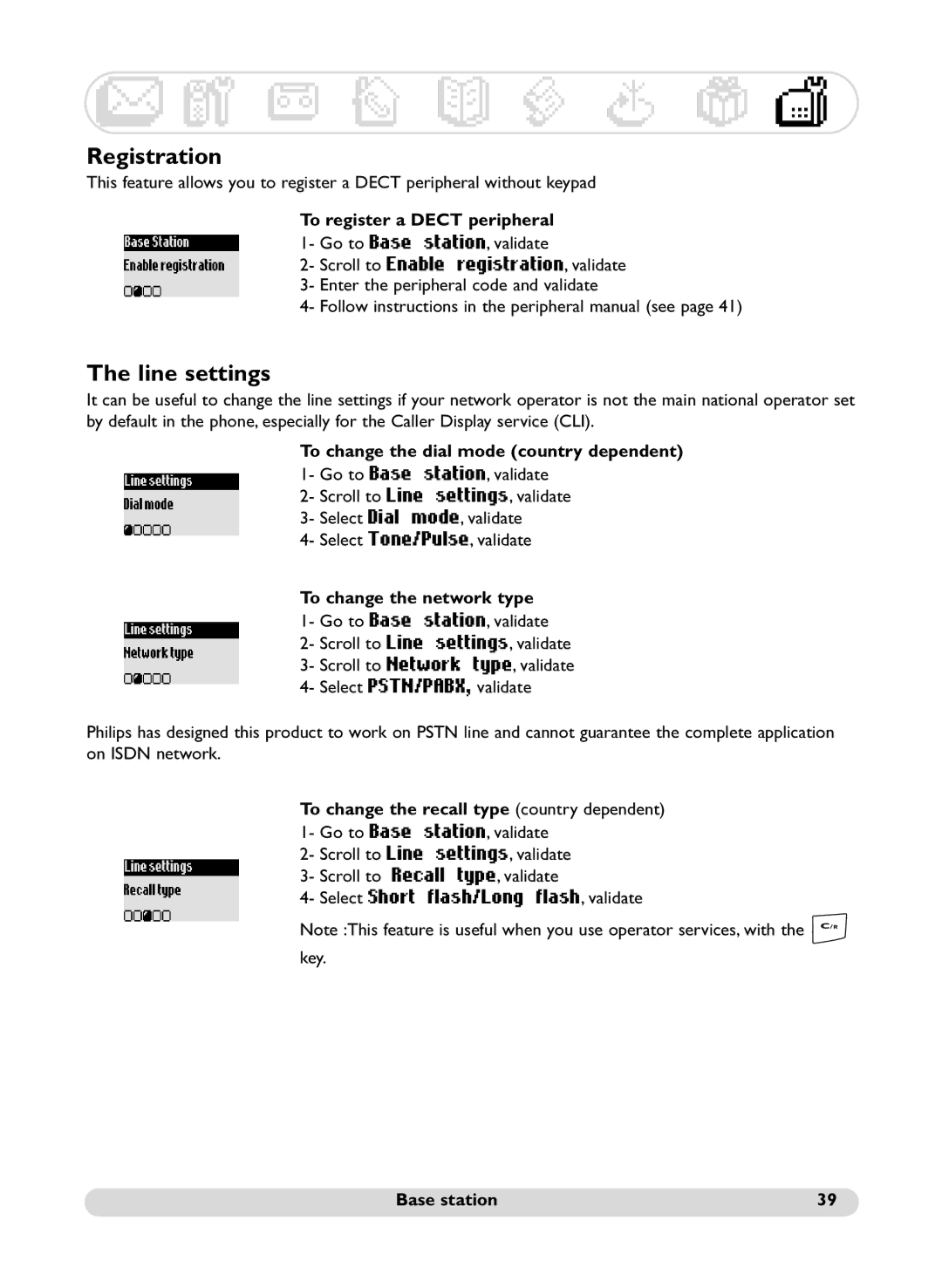 Philips SS071P manual Registration, Line settings 