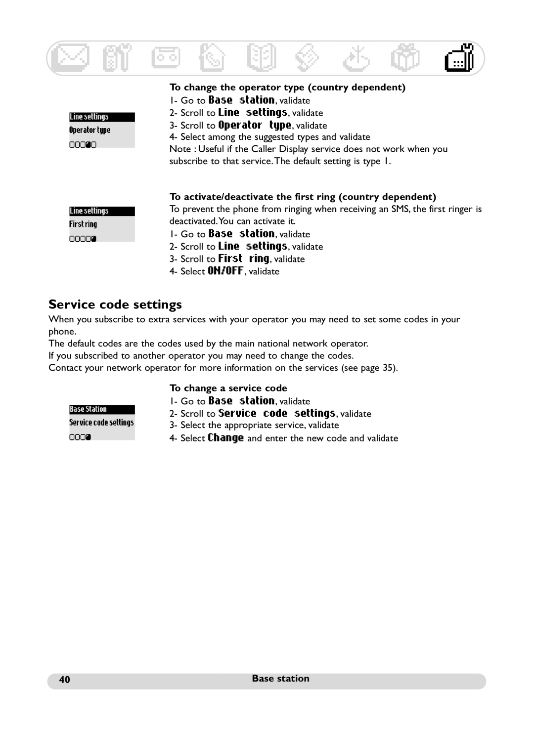 Philips SS071P manual Service code settings 