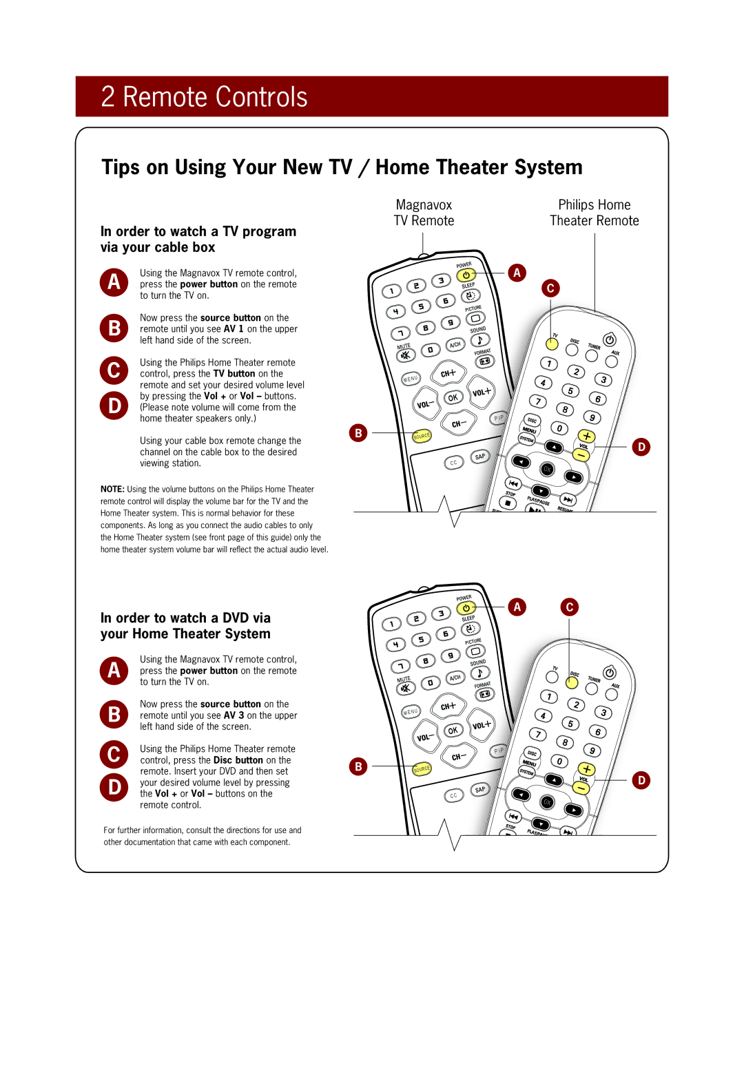 Philips ST327000P/37 manual Remote Controls, Tips on Using Your New TV / Home Theater System 