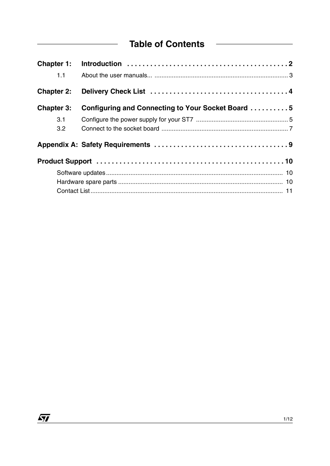 Philips ST7SB manual Table of Contents 