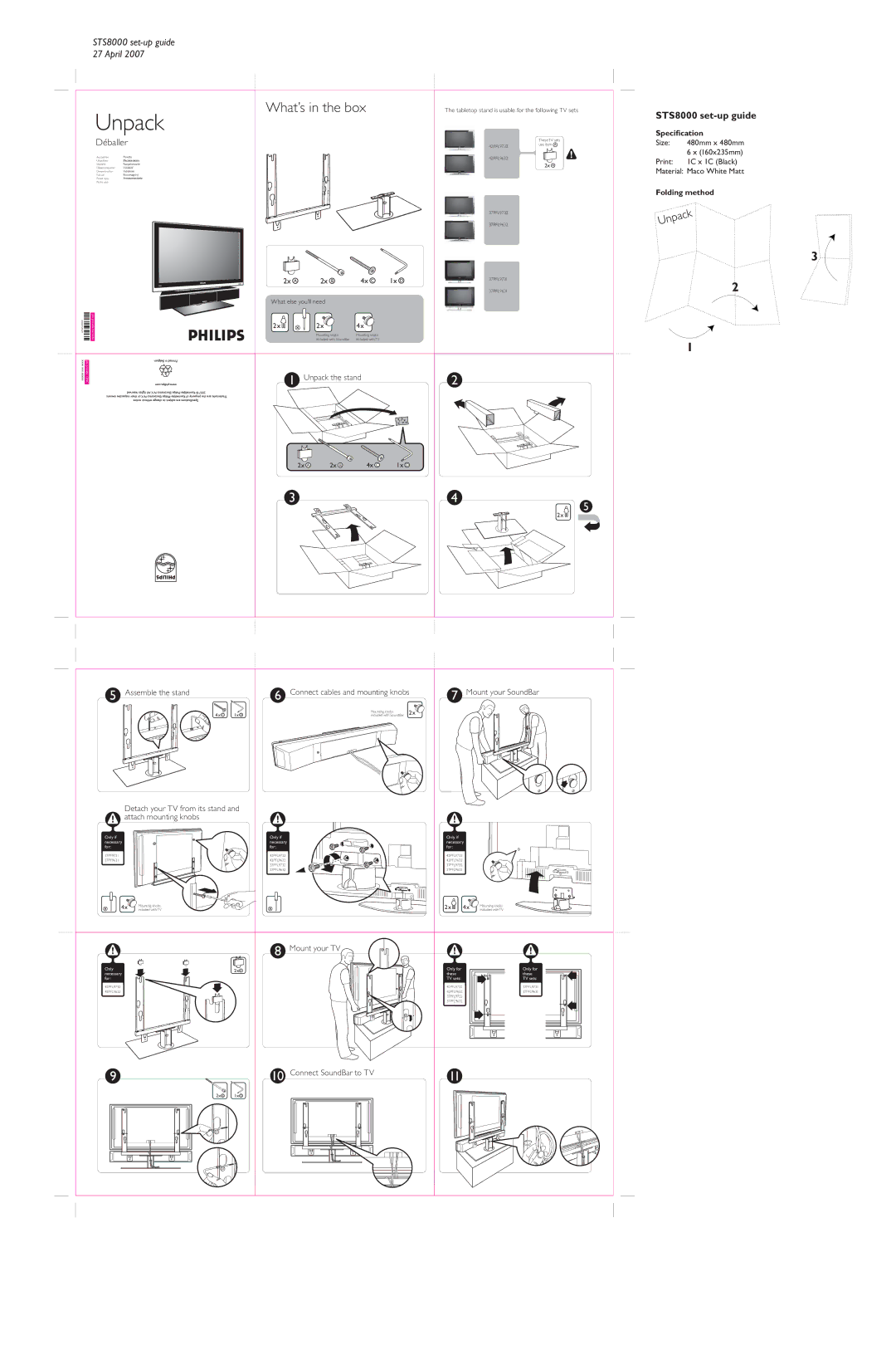 Philips STS8000/00 setup guide Specification, Folding method 