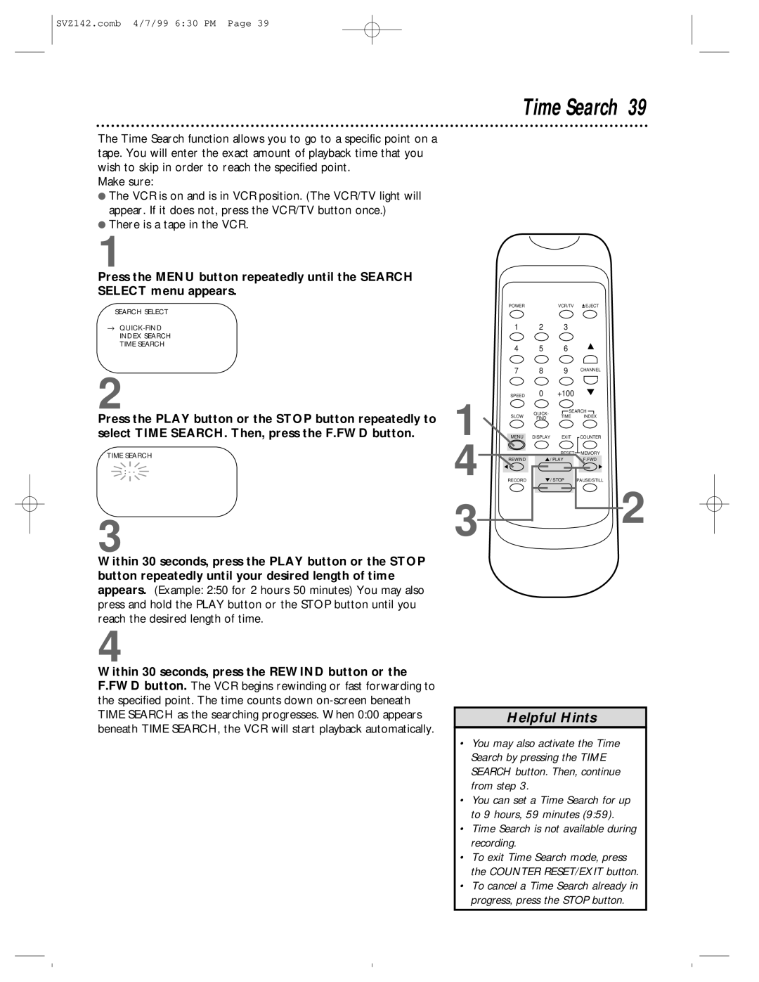 Philips SV2000 owner manual Time Search is not available during recording 