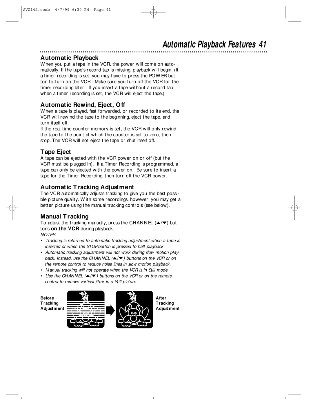 Philips SV2000 owner manual Automatic Playback Features 