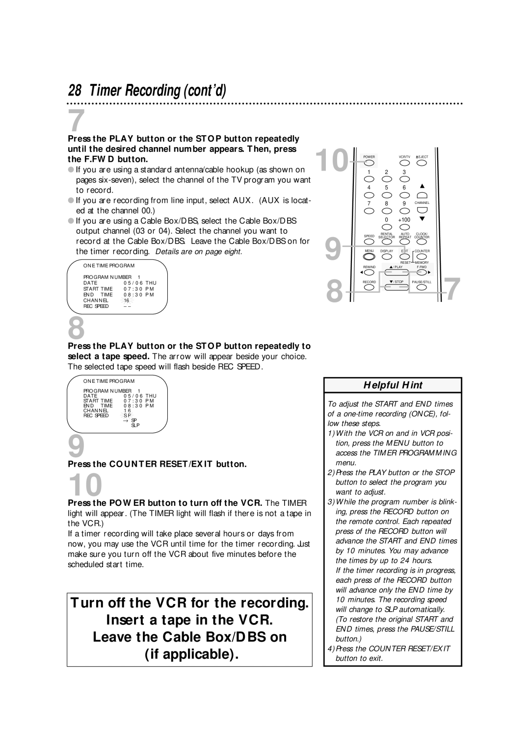 Philips SVA102 owner manual 4Press the Counter RESET/EXIT button to exit 