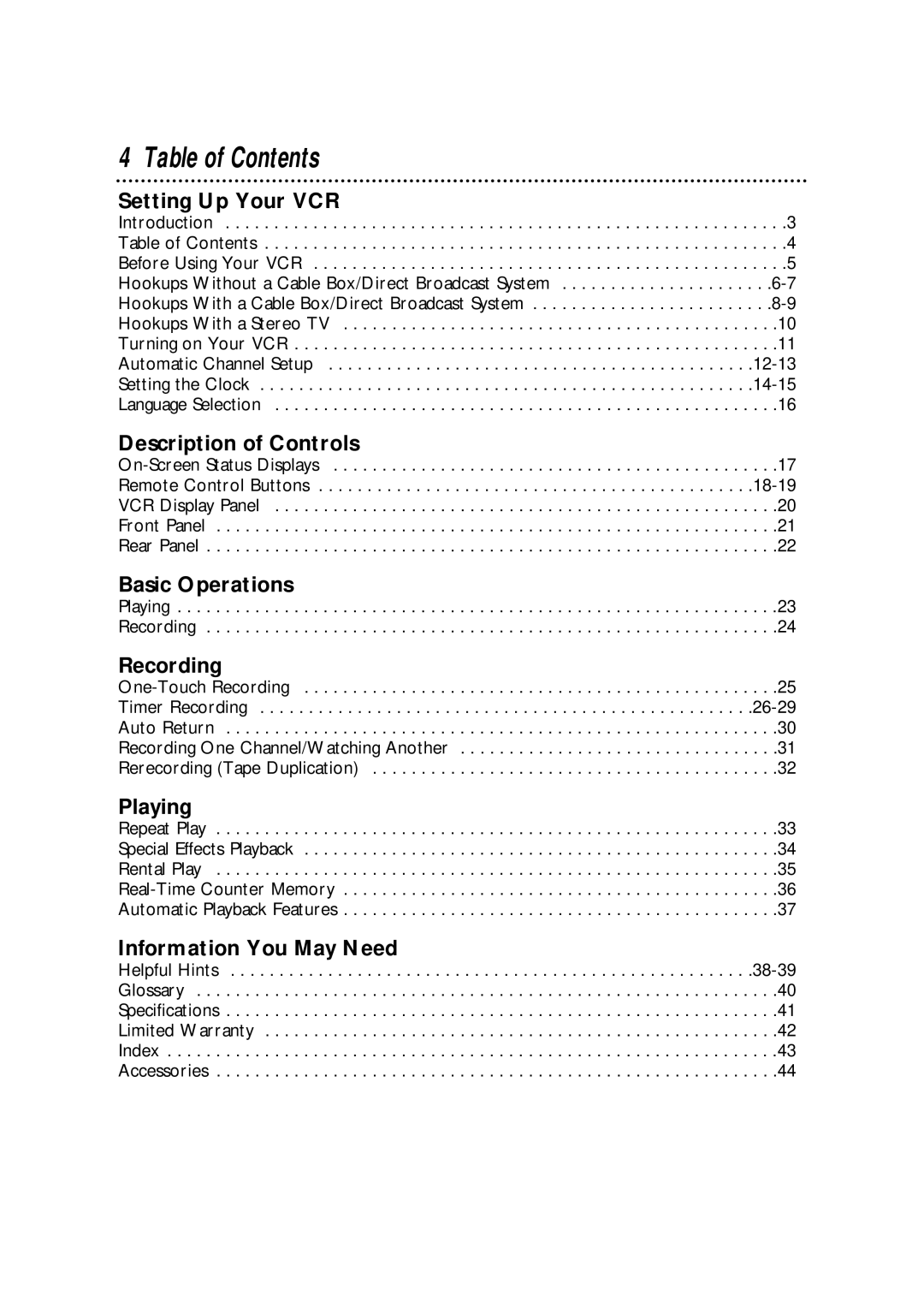 Philips SVA102 owner manual Table of Contents 