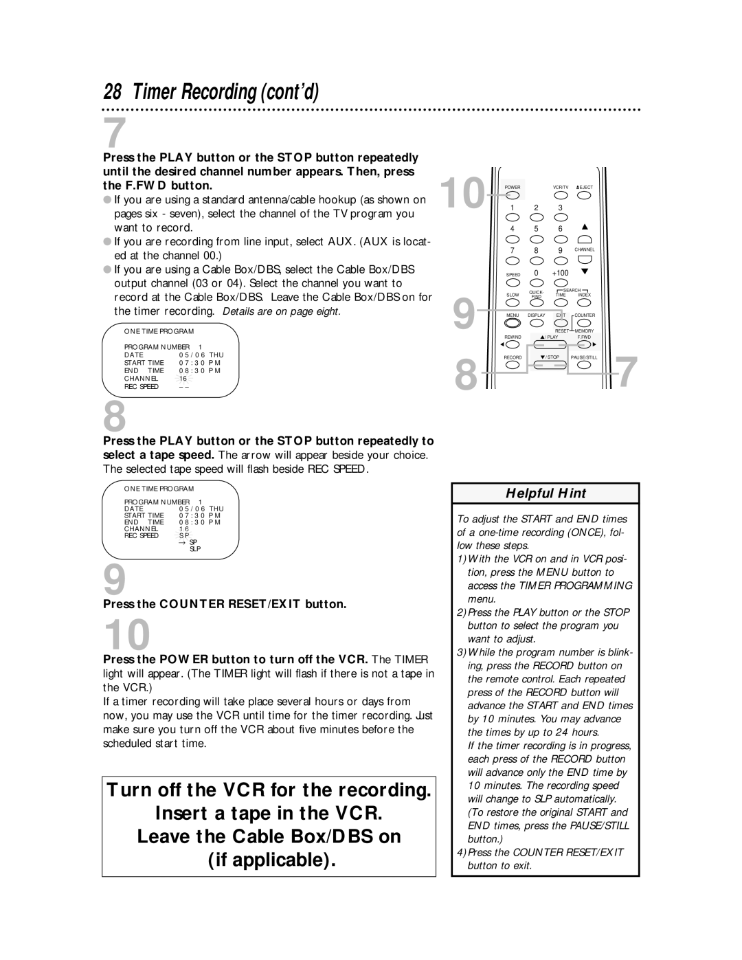 Philips SVA104 owner manual 4Press the Counter RESET/EXIT button to exit 