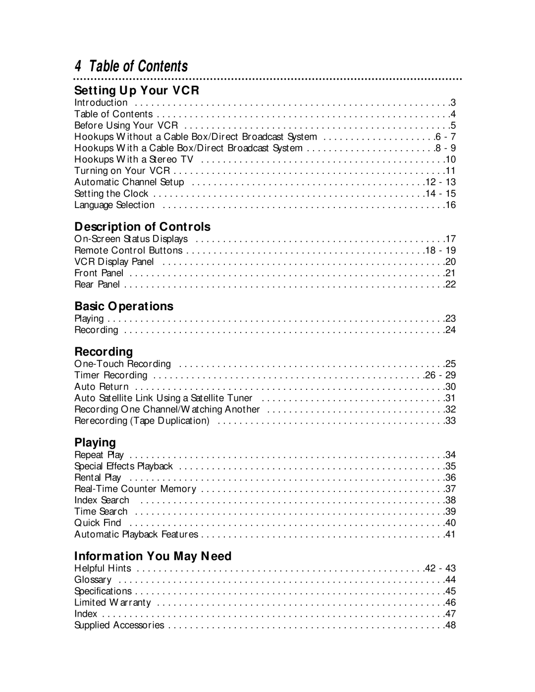 Philips SVA104 owner manual Table of Contents 