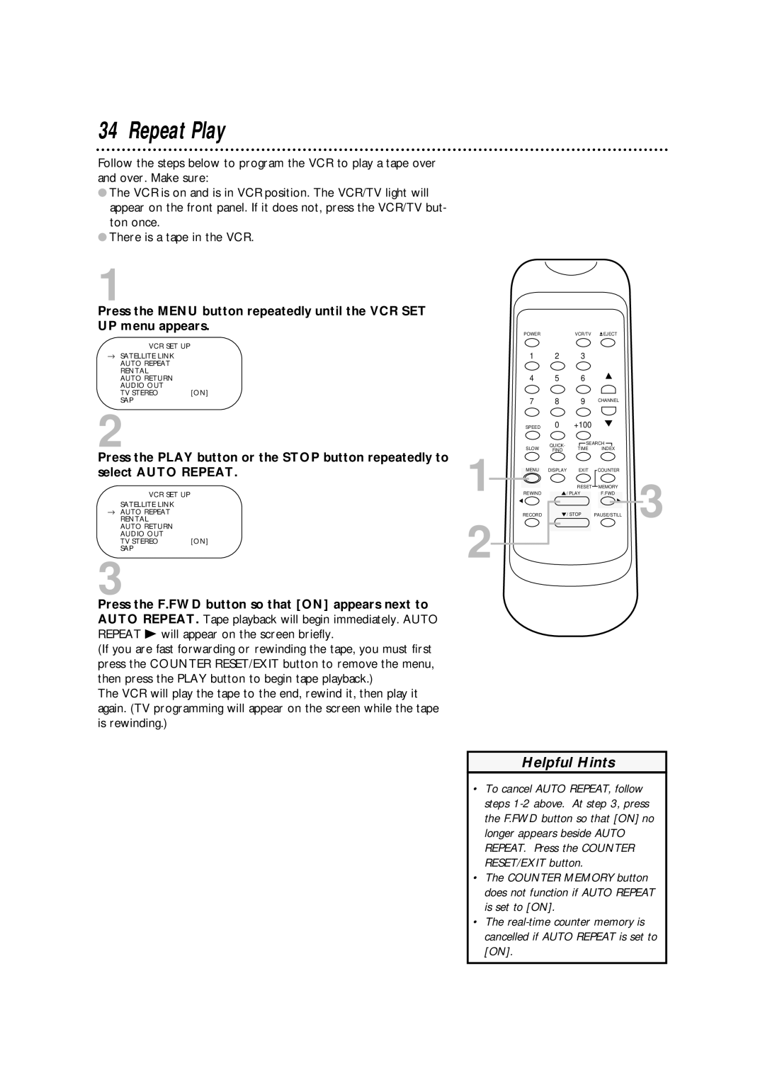 Philips SVA106 owner manual Repeat Play 