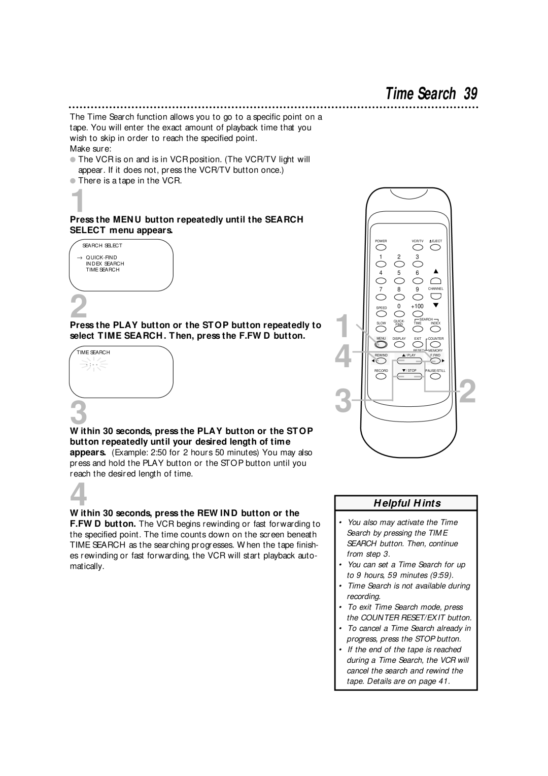 Philips SVA106 owner manual Time Search is not available during recording 