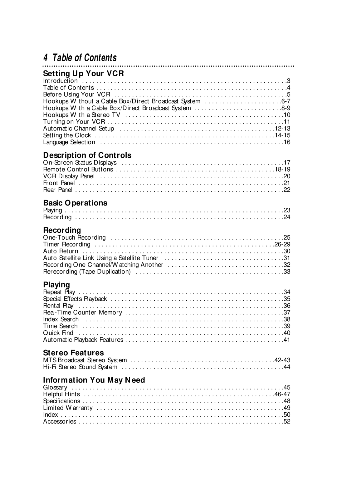 Philips SVA106 owner manual Table of Contents 