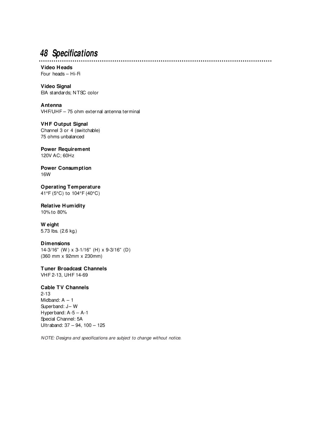 Philips SVA106 owner manual Specifications 