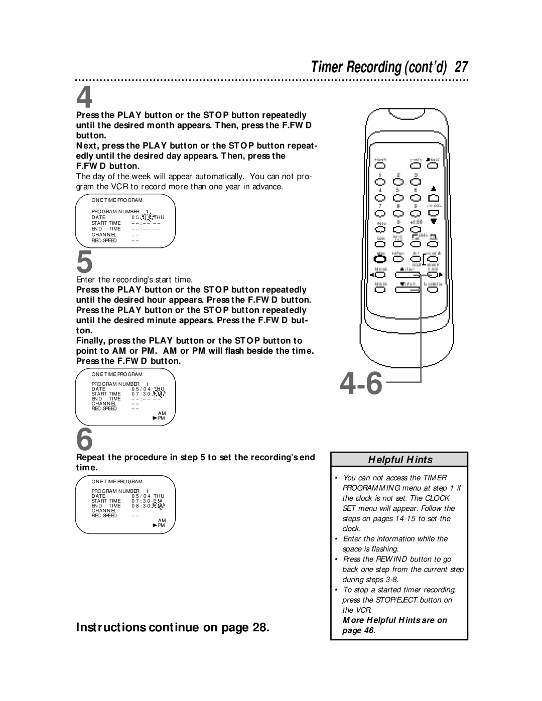 Philips SVB106 owner manual Timer Recording cont’d, Enter the recording’s start time 