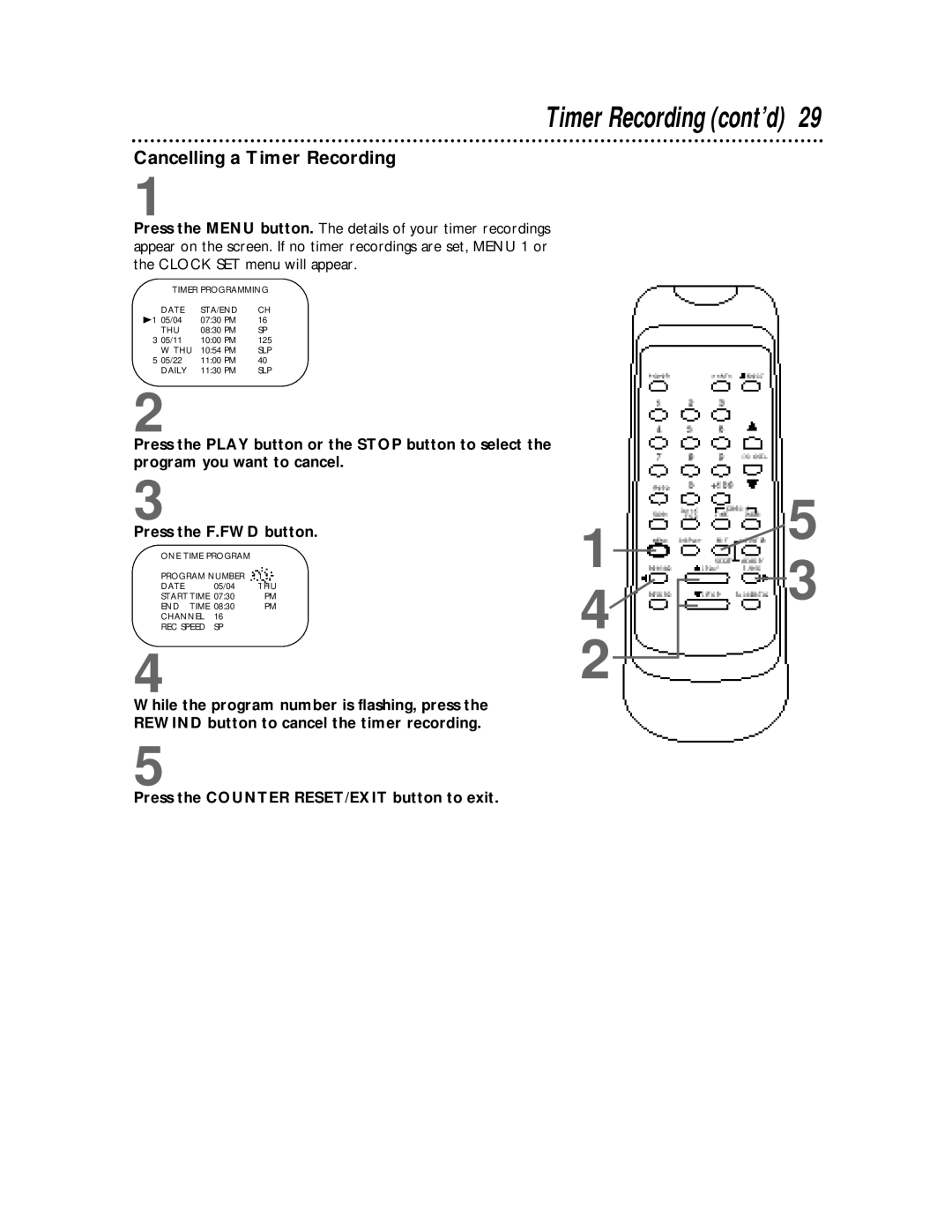 Philips SVB106 owner manual Timer Recording cont’d, Cancelling a Timer Recording 