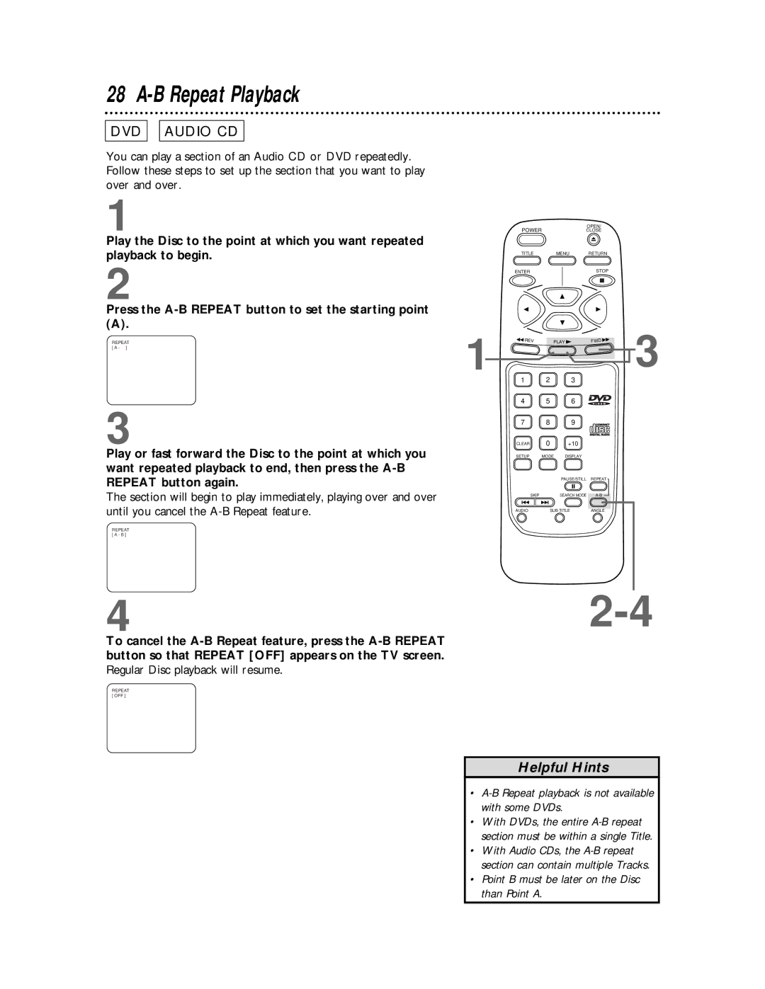 Philips SVD100 owner manual 42-4, B Repeat Playback 